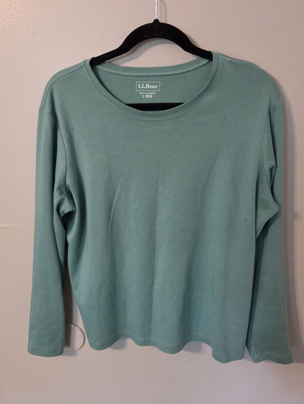 L.L. Bean Women's Green 100% Cotton Long Sleeve Crewneck T-Shirts Sz L